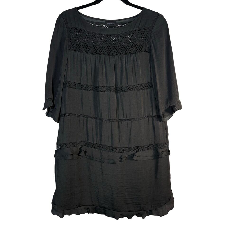 Who What Wear Black Tiered Boho Mini Dress Crochet Lace Ruffle Sleeve Size S